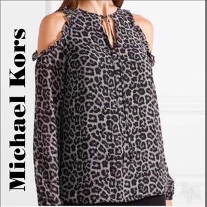 Michael Kors cold shoulder leopard blouse size 2X